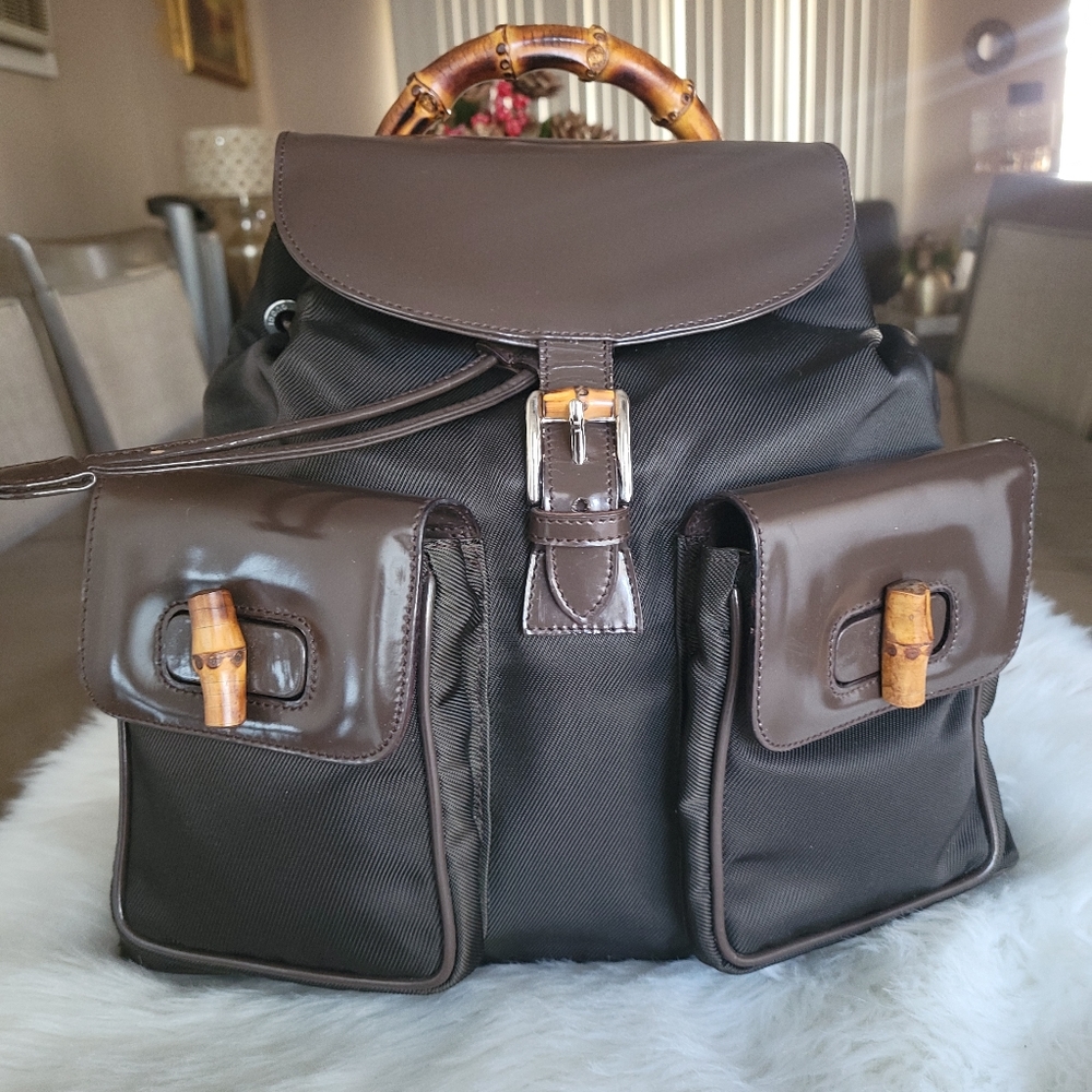 100% Authentic Gucci vintage nylon bamboo backpack